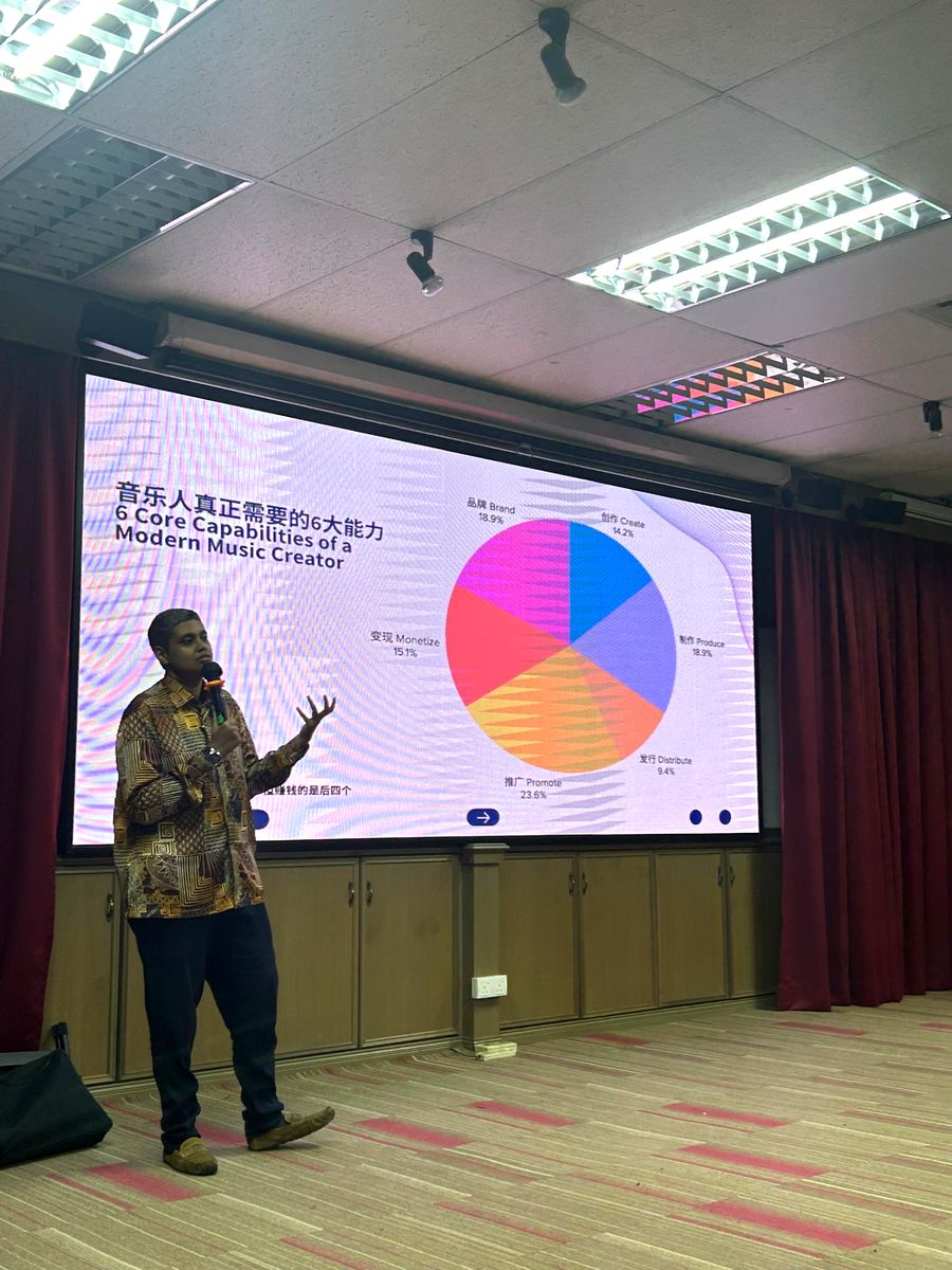 Kay presenting a songwriter workshop on the six core capabilities of a modern music creator